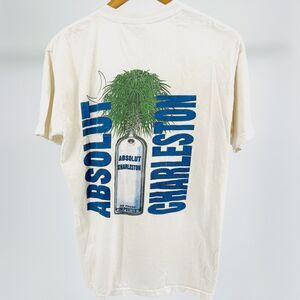 Vintage 90s Absolut Charleston Cream Blue Graphic 100% CottonT-Shirt